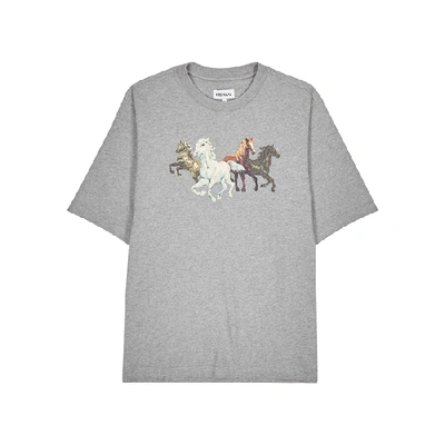 Shop Kenzo Chevau Grey Printed Cotton T-shirt