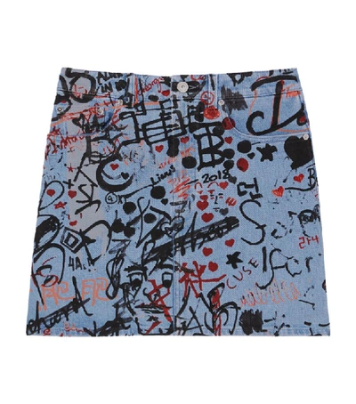 Shop Burberry Graffiti-print Denim Mini Skirt