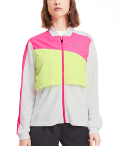 Shop Puma Women's Ultra Running Jacket In  White-luminous Pink-fizzy Yellow