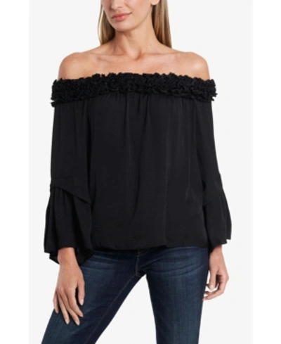 Shop Vince Camuto Women's Bell Sleeve Off The Shoulder Rumple Blouse In Black