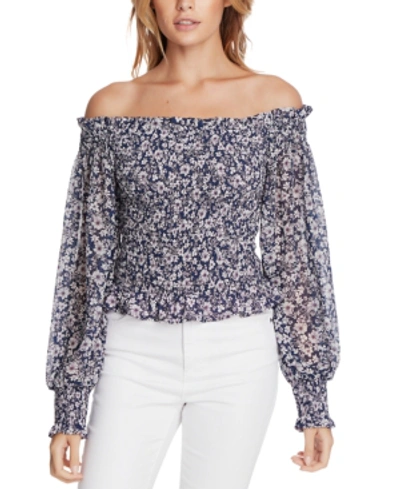 Shop 1.state Smocked Off-the-shoulder Top In Moonshade Multi