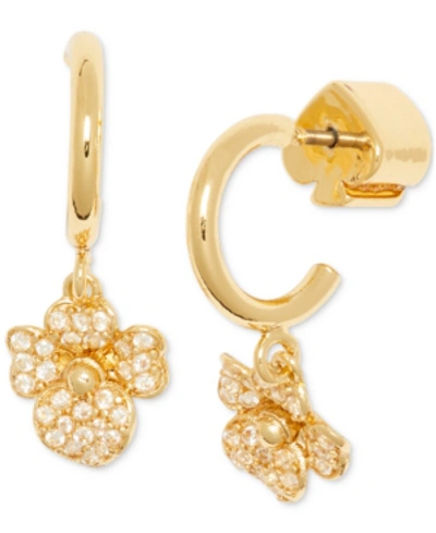 Shop Kate Spade Gold-tone Pave Flower Charm Hoop Earrings