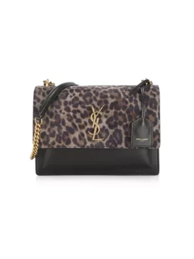Shop Saint Laurent Medium Sunset Leopard-print Leather Shoulder Bag In Black Multi