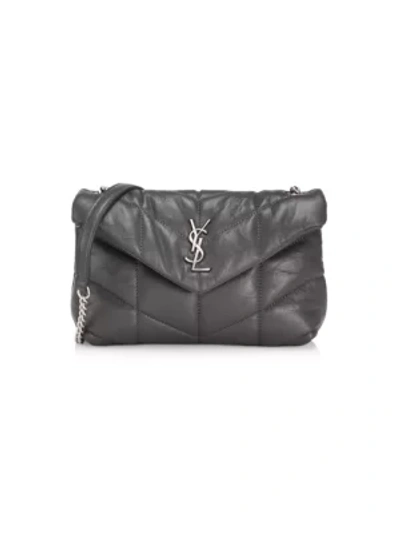 Shop Saint Laurent Mini Loulou Puffer Leather Crossbody Bag In Storm