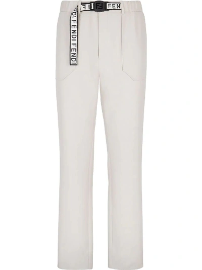 Shop Fendi White Logo Tape Pants
