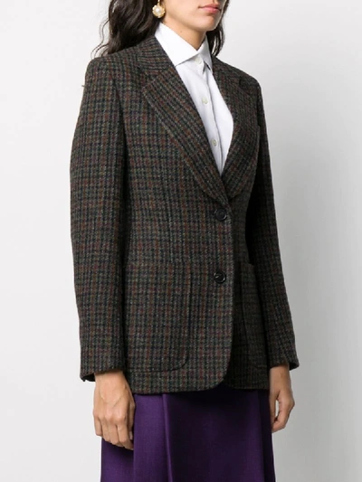 Shop Victoria Beckham Single Breasted Houndstooth Jacket In Green