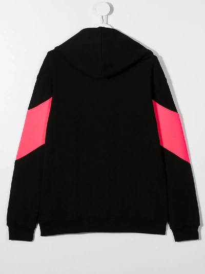 Shop Msgm Teen Colour-block Logo Hoodie In Black