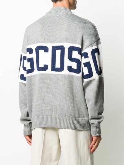 Shop Gcds Logo Knit Round Neck Jumper In Grey