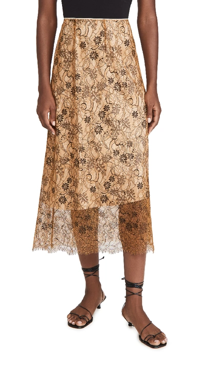 Shop Vince Lace Slip Skirt In Bronze