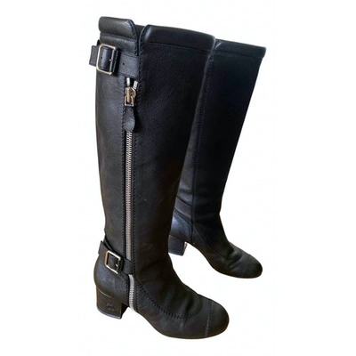 Pre-owned Chanel Leather Riding Boots In Black