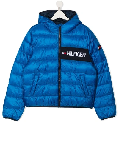 Shop Tommy Hilfiger Junior Logo Padded Jacket In Blue