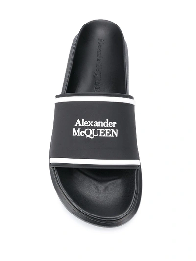 Shop Alexander Mcqueen Pool Sliders Black With Logo