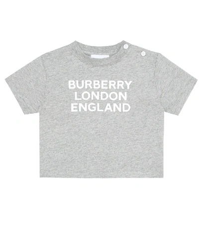 Shop Burberry Baby Logo Cotton T-shirt In Grey