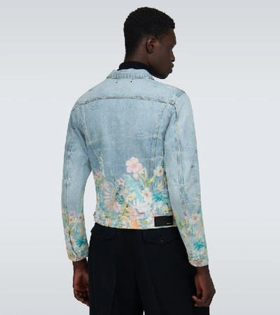 Shop Amiri Floral Leaf Printed Denim Jacket In Blue