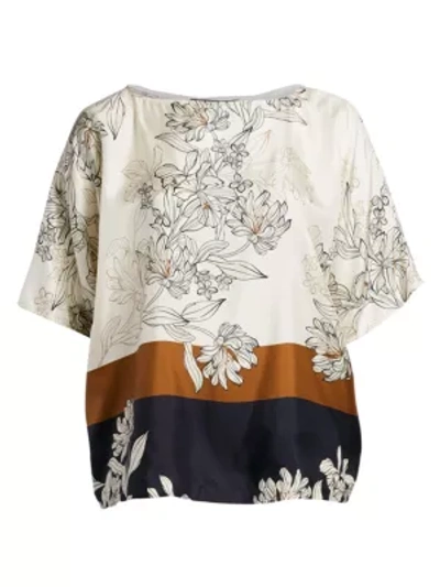 Shop Marina Rinaldi Women's Famoso Floral Print Silk Twill Tunic In Dark Navy