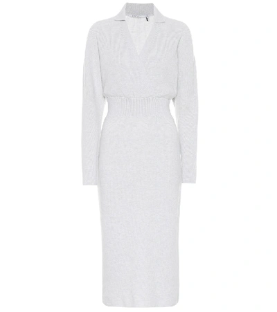Shop Agnona Cashmere And Cotton-blend Midi Dress In Grey