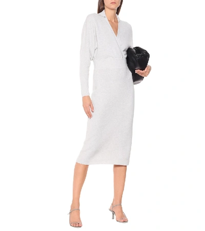 Shop Agnona Cashmere And Cotton-blend Midi Dress In Grey
