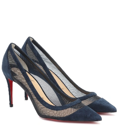 Shop Christian Louboutin Galaviti 85 Suede And Mesh Pumps In Blue
