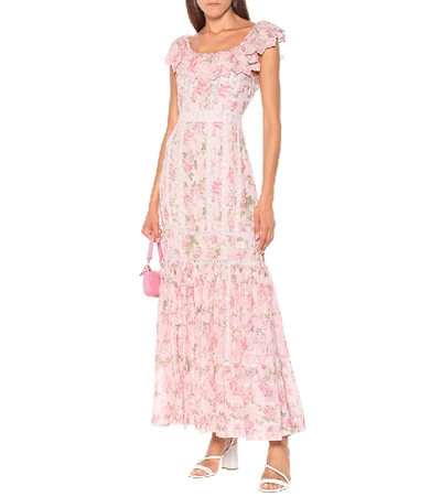 Loveshackfancy Niko Ruffled Lace-insert Floral-print Cotton Dress In Pink |  ModeSens