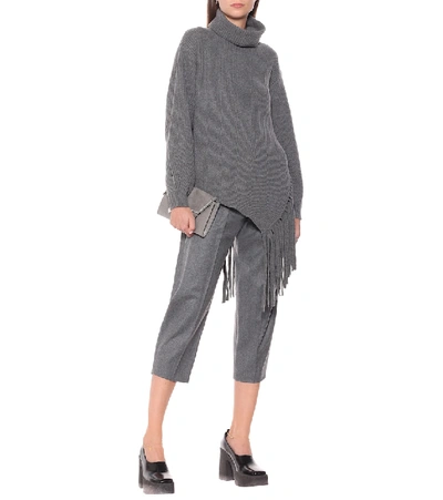 Shop Stella Mccartney Fringed Cashmere And Wool Sweater In Grey