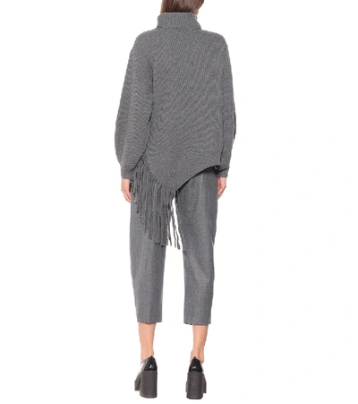 Shop Stella Mccartney Fringed Cashmere And Wool Sweater In Grey