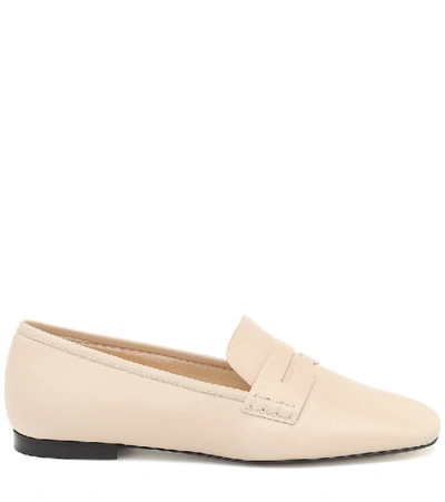 Shop Khaite Carlisle Leather Loafers In Beige