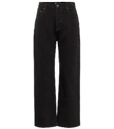 Shop Balenciaga Mid-rise Wide-leg Cropped Jeans In Black