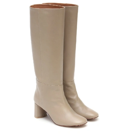 Shop Loq Donna Leather Knee-high Boots In Grey