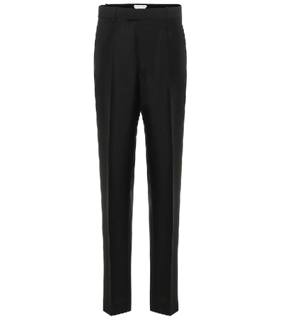 Shop Bottega Veneta High-rise Slim Mohair-blend Pants In Black