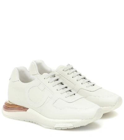 Shop Ferragamo Brooklyn Leather Sneakers In White