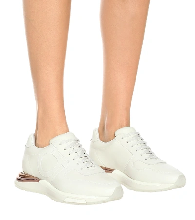 Shop Ferragamo Brooklyn Leather Sneakers In White