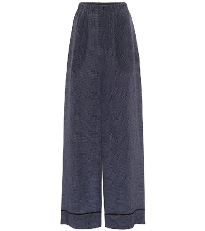 Shop Fendi Polka-dot Silk Wide-leg Pants In Blue