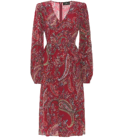 Shop Etro Silk Crêpe De Chine Midi Dress In Red