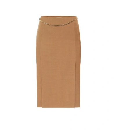 Shop Victoria Beckham Belted Virgin Wool Pencil Skirt In Beige