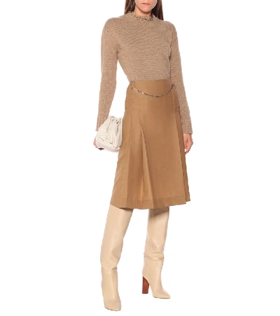 Shop Victoria Beckham Belted Virgin Wool Pencil Skirt In Beige