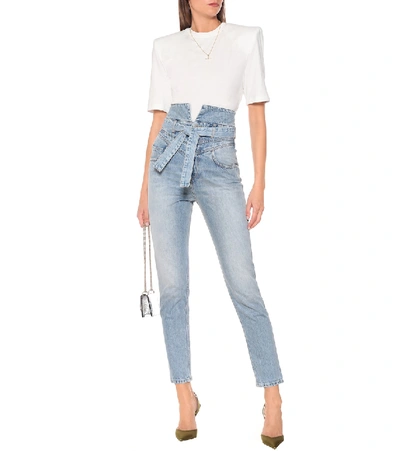 Shop Attico High-rise Slim Paperbag Jeans In Blue