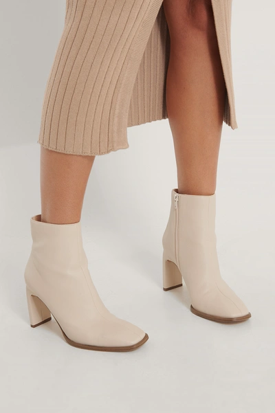 Shop Na-kd Squared Slanted Toe Boots - Beige