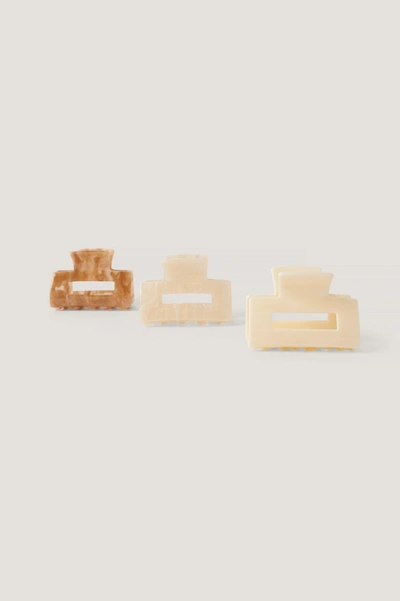 Shop Na-kd 3-pack Mini Squared Hairclips Multicolor In Beige/brown