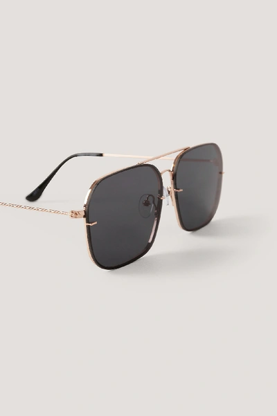 Shop Na-kd Squared Wire Frame Sunglasses - Black