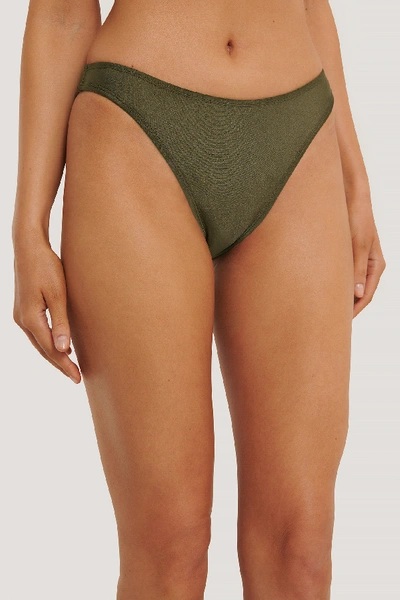 Shop Na-kd High Cut Bikini Panty Green In Khaki
