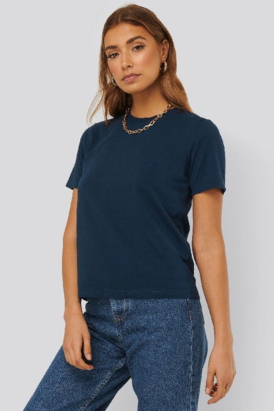 Shop Na-kd Basic Cotton Roundneck T-shirt - Blue In Dark Navy