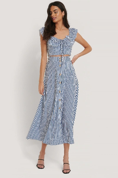 Shop Na-kd Cropped Flounce Top - Blue In Blue Stripe