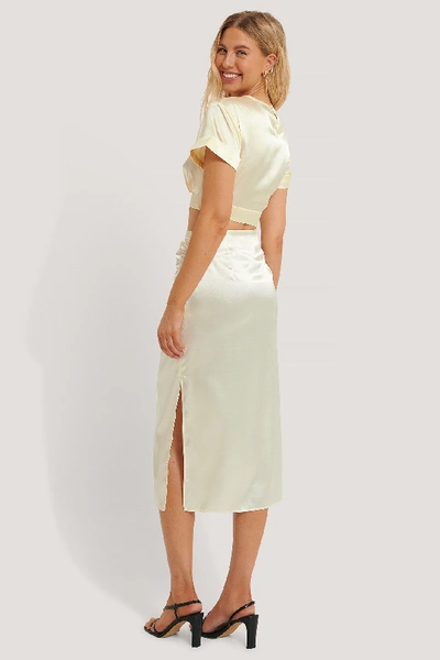 Shop Danaë X Na-kd Side Slit Satin Skirt - Offwhite In Light Beige