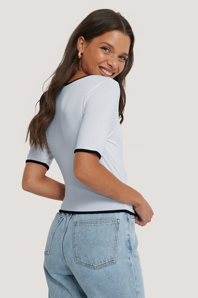 Shop Queen Of Jetlags X Na-kd Buttoned Short Sleeve Top Blue In Sky Blue