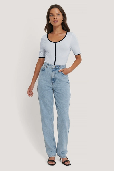 Shop Queen Of Jetlags X Na-kd Buttoned Short Sleeve Top Blue In Sky Blue