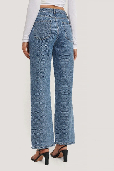 Shop Danaë X Na-kd Straight Leg Front Slit Jeans Blue In Denim Blue