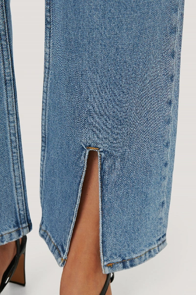 Shop Danaë X Na-kd Straight Leg Front Slit Jeans Blue In Denim Blue