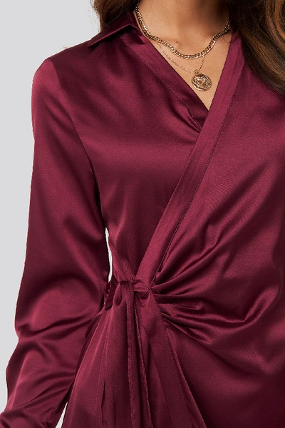 Shop Na-kd Side Tie Satin Midi Dress - Red In Burgundy