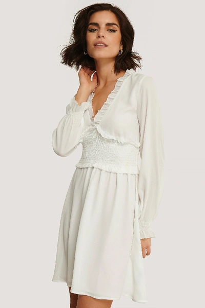 Shop Na-kd Smock Detail V-neck Mini Dress - White