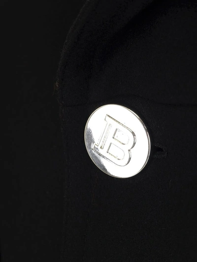Shop Balmain Button Detailed Peacoat In Black